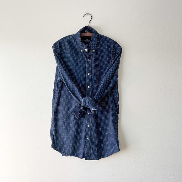 American Eagle Outfitters Other - MT American Eagle Classic Fit Seriously Soft Dots Blue White Button Down Tall